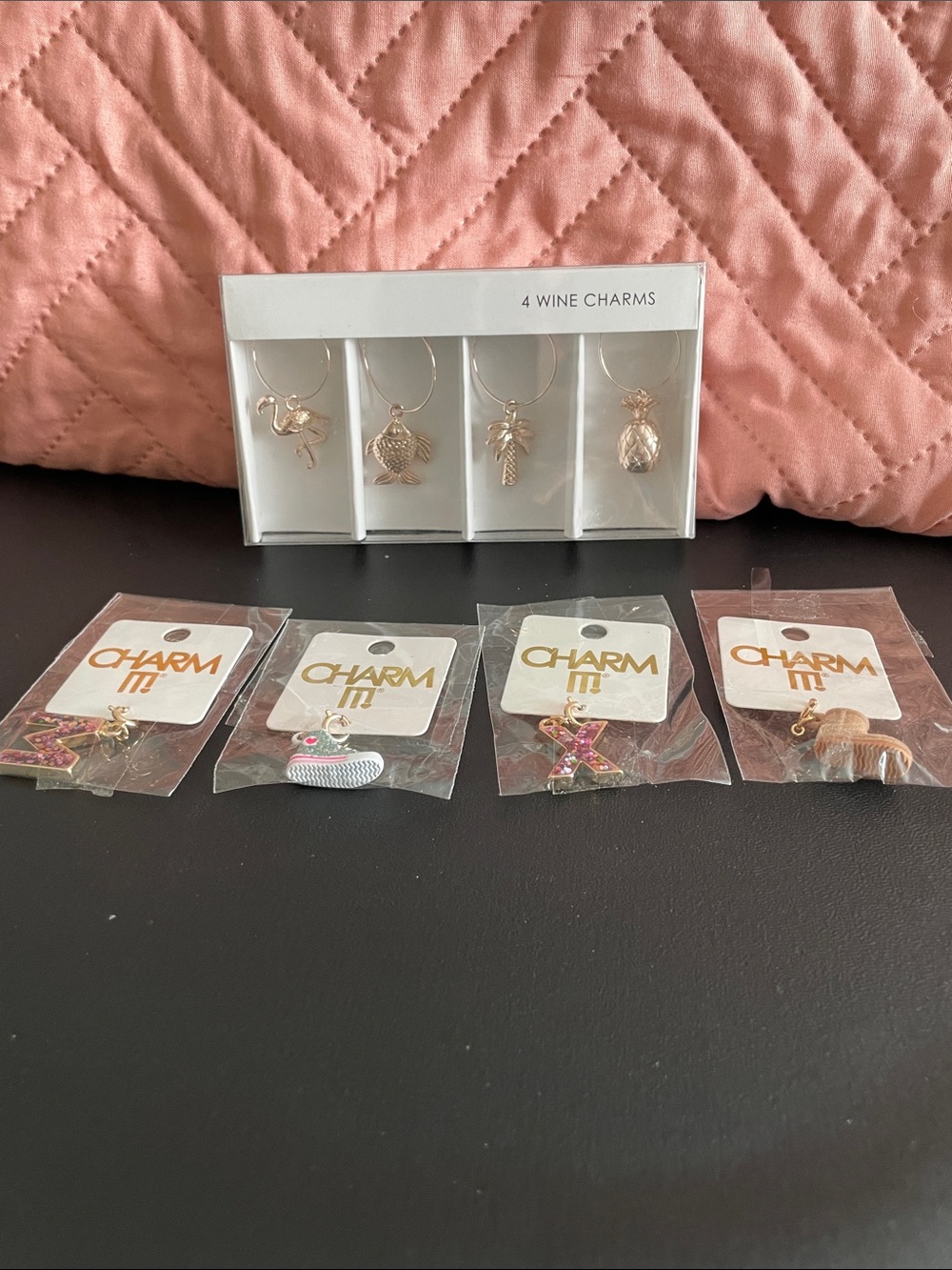 High Intensity 4 Charm It & 4 Piece Set Wine Charms NEW
